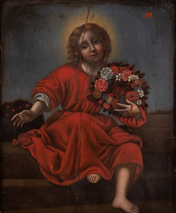 Scuola toscana del XIX secolo - Gesù con ghirlanda di fiori