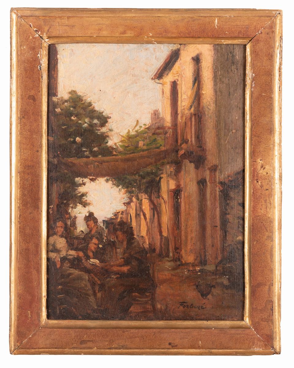 Pittore Francese XX Secolo - Paesaggio con Rosaio e Donne