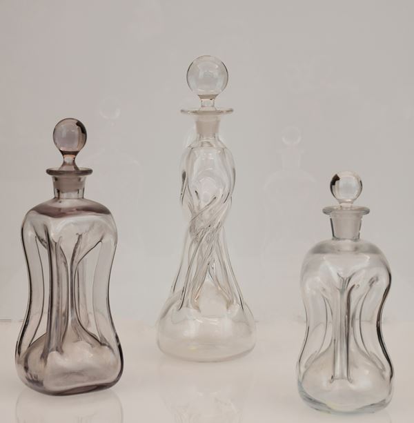 3 bottiglie varia foggia in vetro