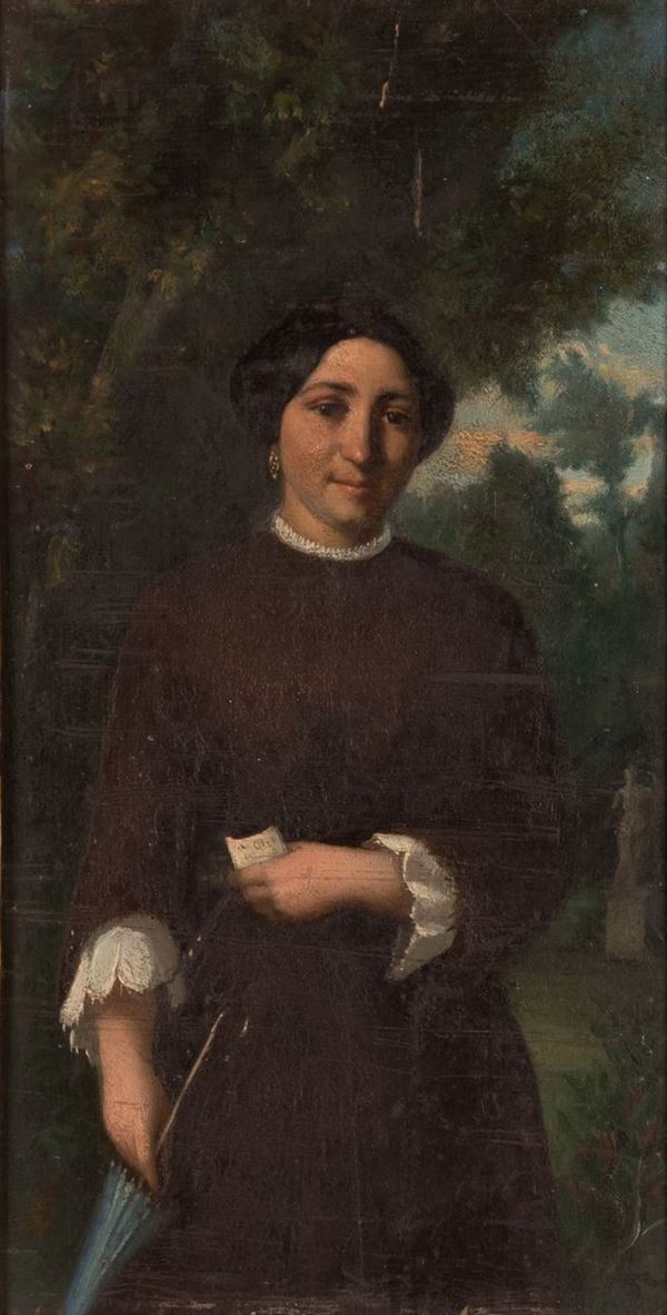 Pittore francese del XIX secolo - Dama con ombrellino da sole