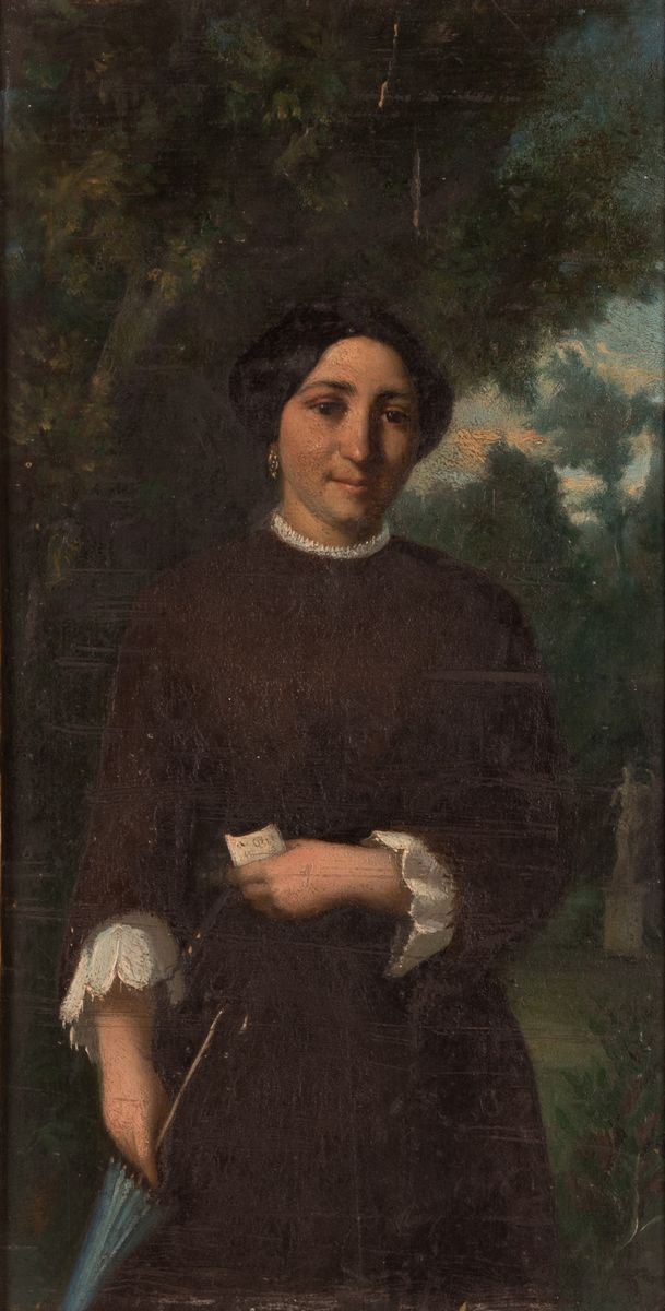 Pittore Francese del XIX Secolo - Dama con Ombrellino da Sole