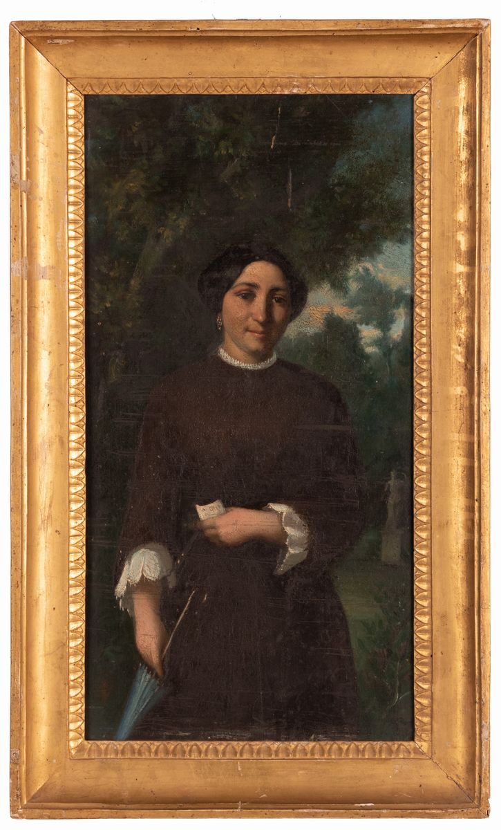Pittore Francese del XIX Secolo - Dama con Ombrellino da Sole