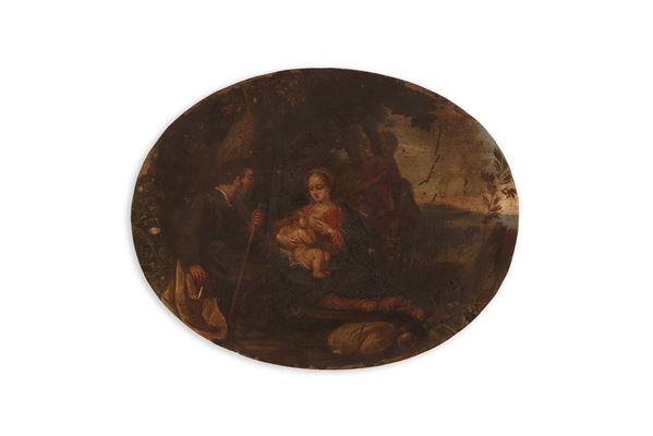 Pittore romano della prima met&#224; del XVII secolo - Rest from the flight into Egypt