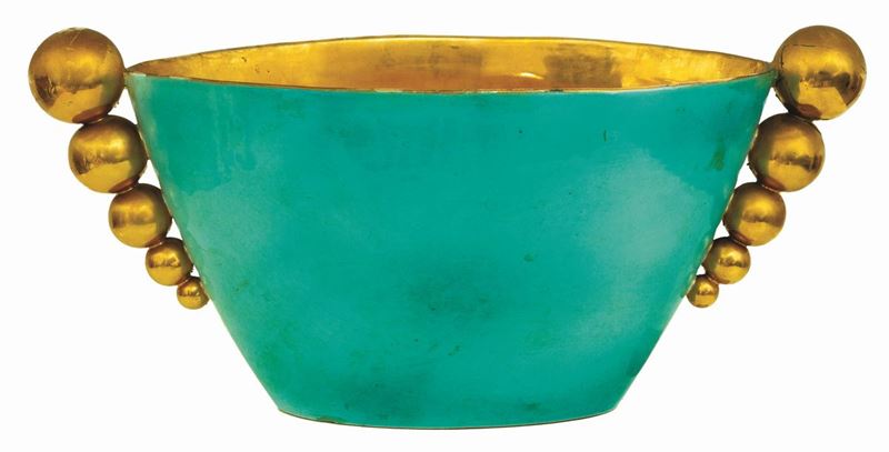 Manifattura Italiana del XIX Secolo - Vaso Decò in Ceramica Celeste e Oro