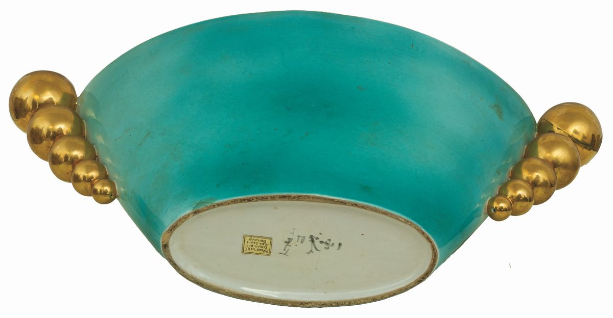 Manifattura Italiana del XIX Secolo - Vaso Decò in Ceramica Celeste e Oro