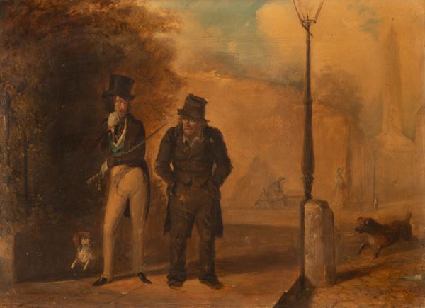 Pittore inglese del XIX secolo - Gentlemen nel parco