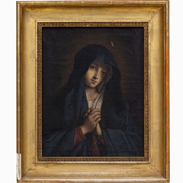 Madonna orante con velo blu