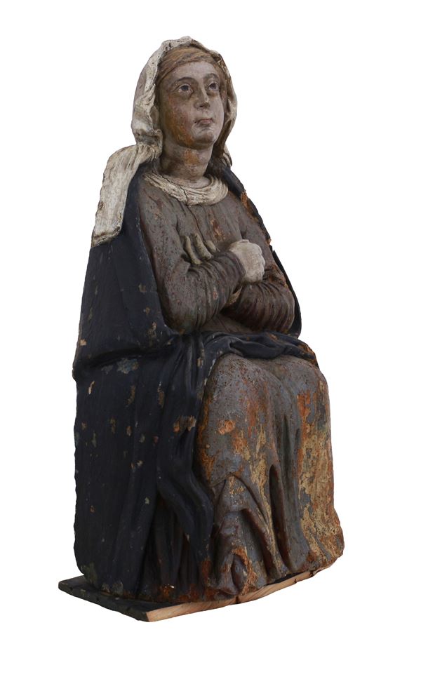 Manifattura dell'Italia meridionale - Statua lignea raffigurante Sant'Anna con braccia incrociate sul petto 