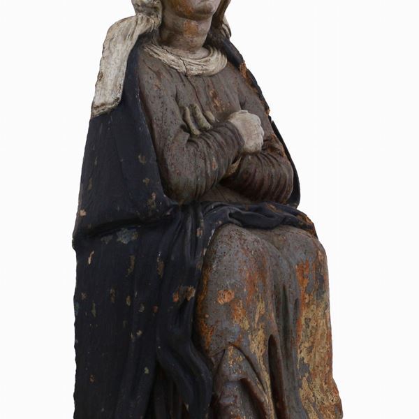 Manifattura dell'Italia meridionale - Statua lignea raffigurante Sant'Anna con braccia incrociate sul petto 