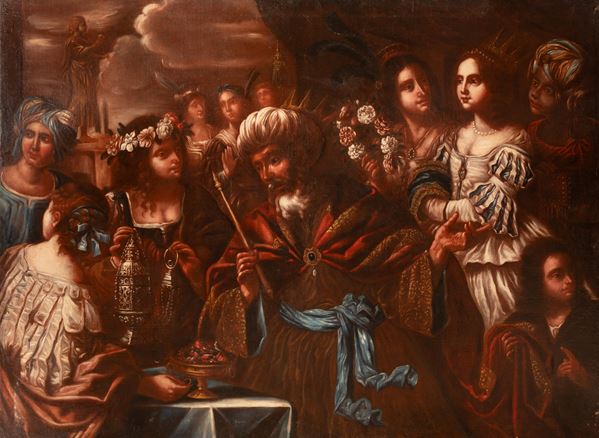 Francesco Del Cairo,Pittore lombardo del XVII secolo - Re Salomone portato in tarda età all'idolatria dalle sue mogli