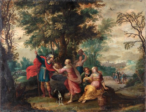 Jan Brueghel II,&amp; Frans  Francken II - Eliezer e Rebecca al pozzo