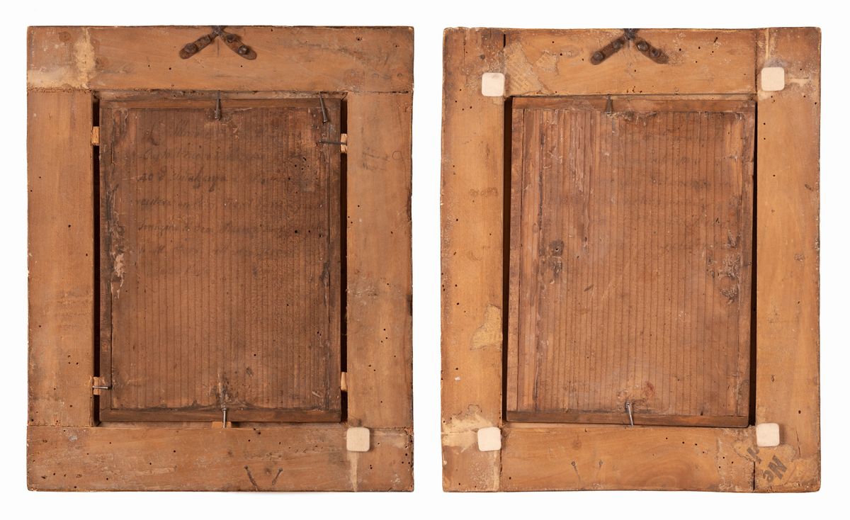 Scuola Romana XVIII Secolo - Coppia di Dipinti Raffiguranti "riposo dalla Fuga in Egitto" e "mado...
