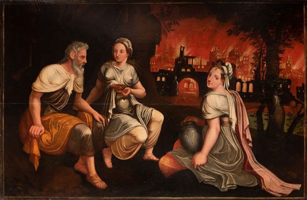 Scuola Fiamminga XVII secolo - Lot e le figlie