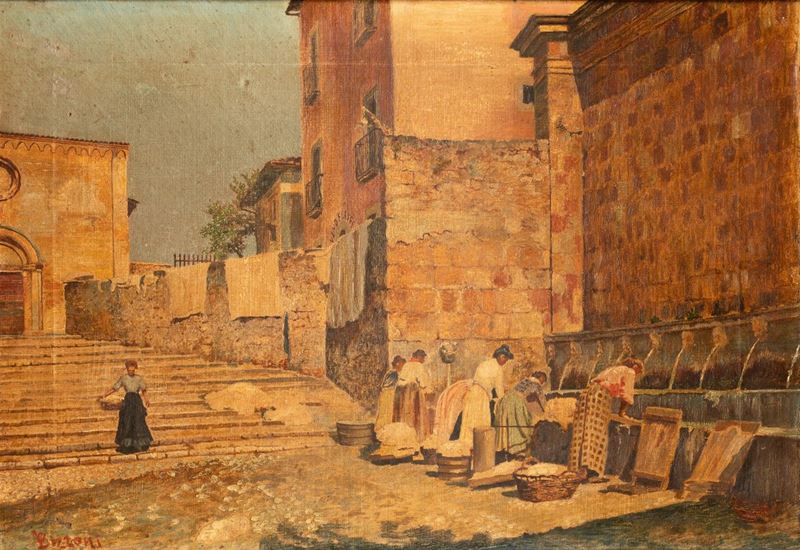 Enrico Bizzoni - Donne che Lavano alla Fontana delle 99 Cannelle De L'aquila