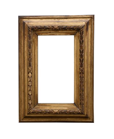 Bella Cornice in Legno Dorato a Più Ordini di Intaglio. Particolare Lavorazione a Festoni di Fogl...