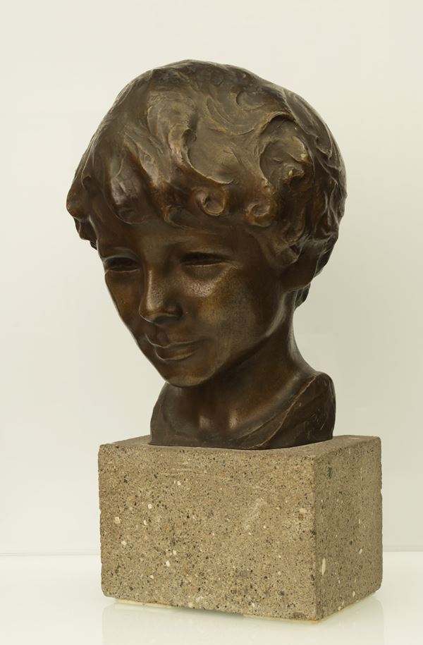 Giovanni  Prini - Testa di giovane in bronzo con base in marmo