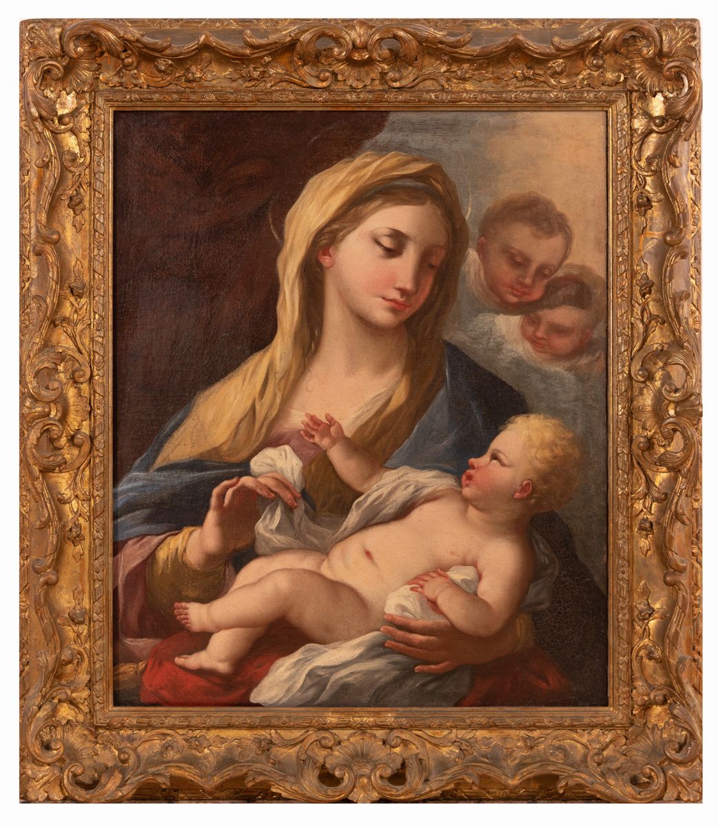 Scuola Napoletana XVIII Secolo - Madonna, Bambino e Cherubini