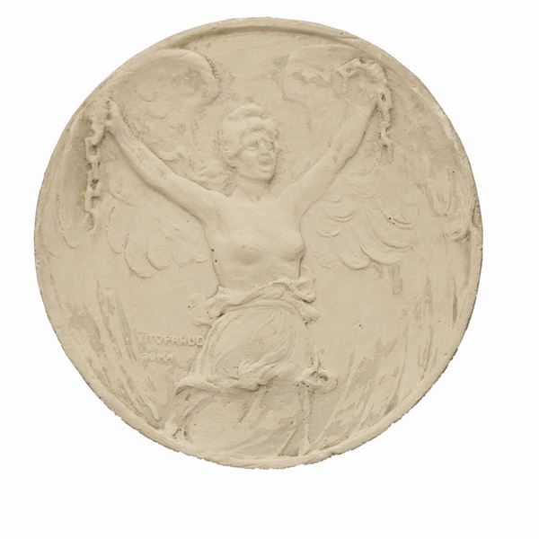 Vito Pardo : Allegoria della libertà alata che spezza le catene  - gesso - Auction Asta 19: Oggetti d'arte, argenti e dipinti antichi - Gliubich Casa d'Aste