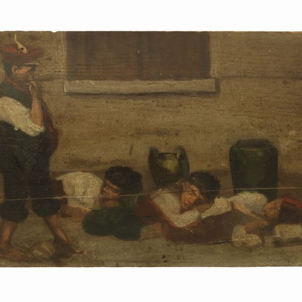 Scolari che dormono  - olio su tavola - Auction Asta 19: Oggetti d'arte, argenti e dipinti antichi - Gliubich Casa d'Aste