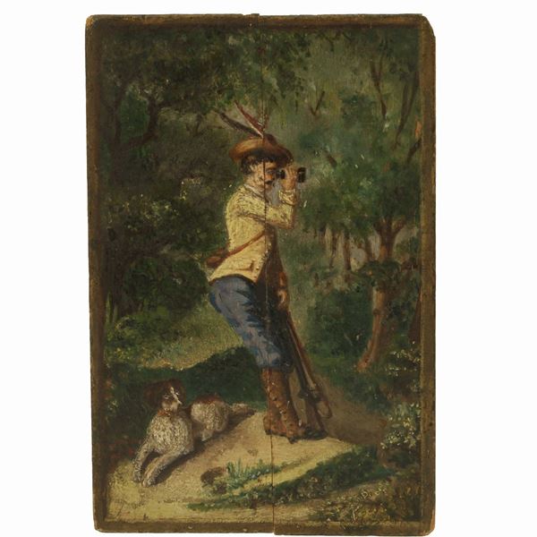 Scrutando nuove prede  - olio su tavola - Auction Asta 19: Oggetti d'arte, argenti e dipinti antichi - Gliubich Casa d'Aste