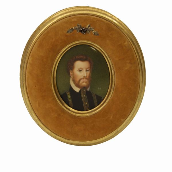 Miniatura raffigurante piccolo tondo con uomo con barba In cornice  foderata di velluto  - Auction Asta 19: Oggetti d'arte, argenti e dipinti antichi - Gliubich Casa d'Aste