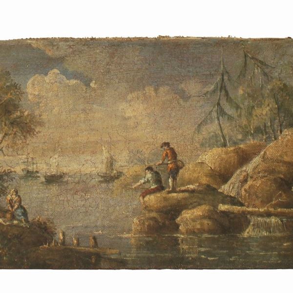 "Lungo il fiume"   - olio su tela - Auction Asta 19: Oggetti d'arte, argenti e dipinti antichi - Gliubich Casa d'Aste
