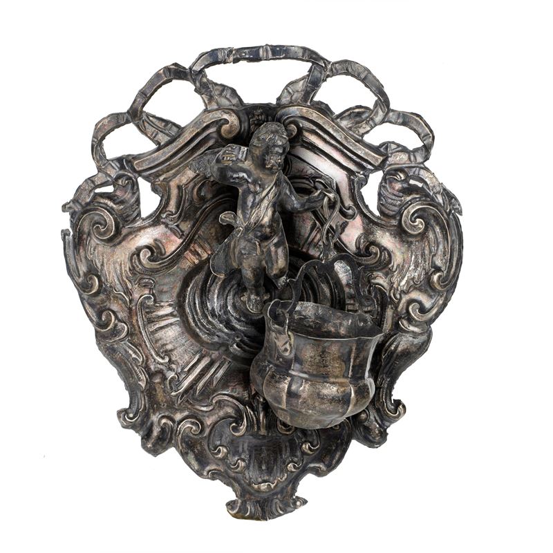 Applique acquasantiera in argento 800, Napoli, XVIII secolo
