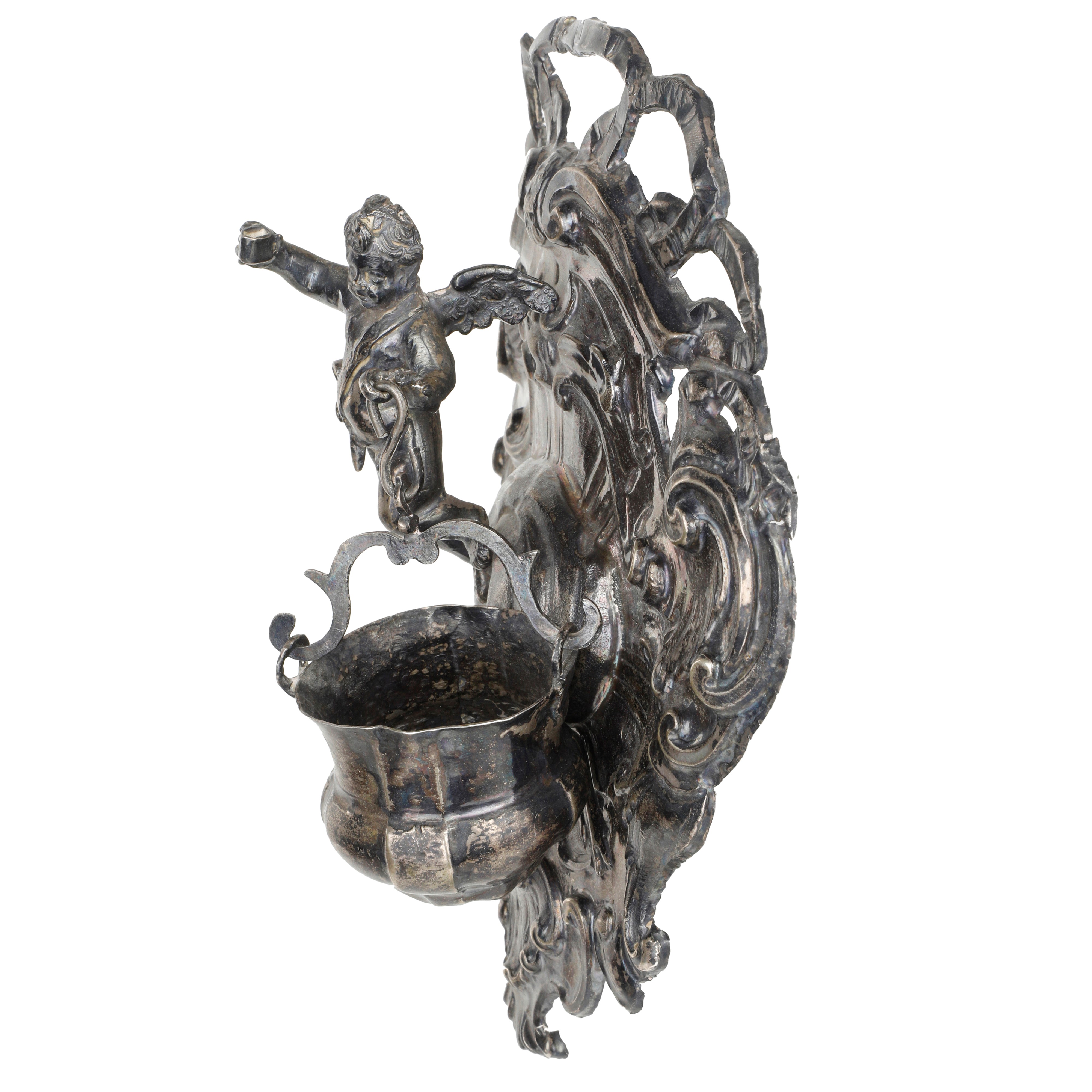 Applique acquasantiera in argento 800, Napoli, XVIII secolo