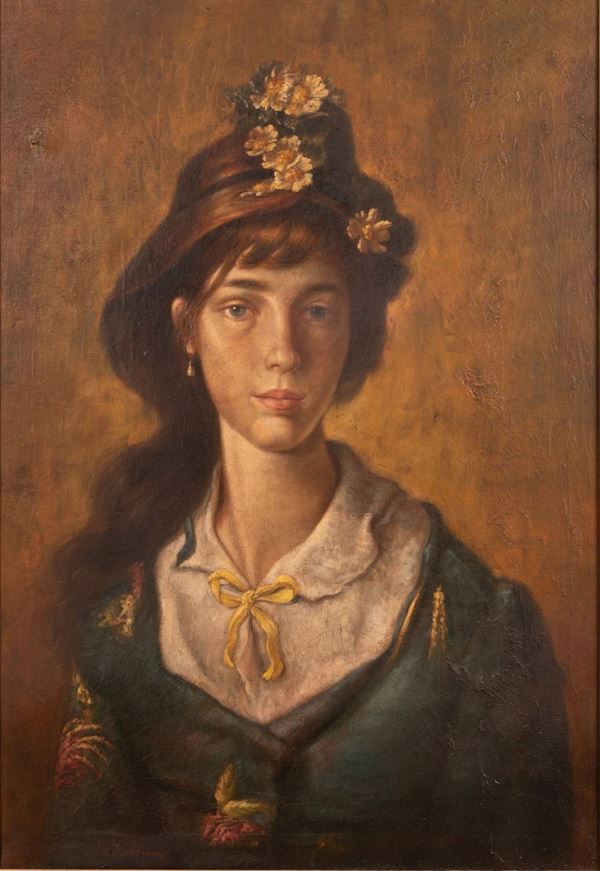 Raffaello Celommi - Ritratto di giovane donna con cappello