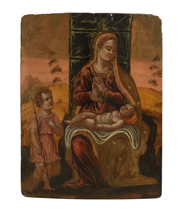 Tavola lignea rappresentante Madonna con Bambino e San Giovannino