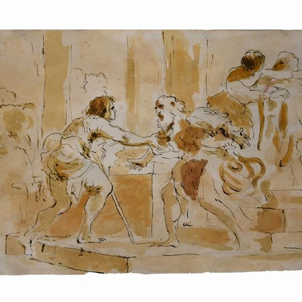 L'incontro  - china, acquerello e matita su carta - Auction Asta 19: Oggetti d'arte, argenti e dipinti antichi - Gliubich Casa d'Aste