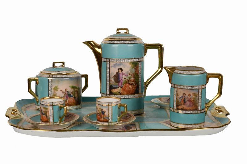 Servizio Czechoslovakia Friedrich Simon Fsk Fine Art Composto da Due Tazzine, Lattiera, Zuccherie...