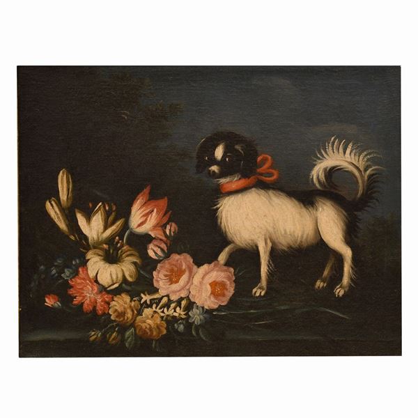 Scuola Emiliana XVIII secolo - Coppia di nature morte con animali e fiori