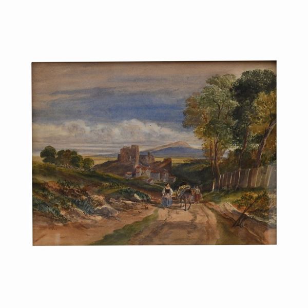 Paesaggio agreste (Ciociaria?) con figure di viandanti
