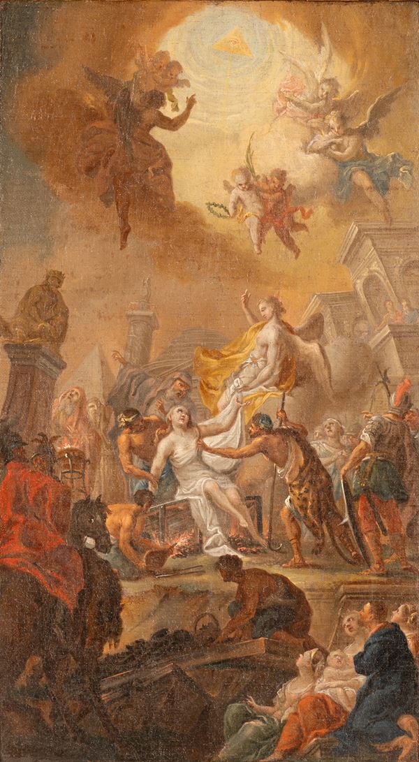 Scuola Romana XVIII secolo - Bozzetto raffigurante il martirio di Sara d'Antiochia