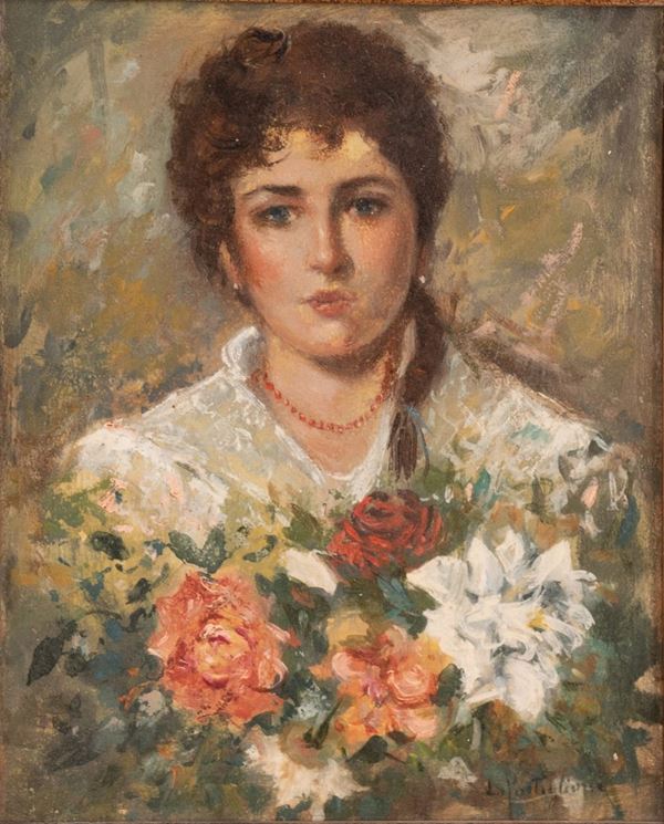 Luca Postiglione - Ritratto di ragazza con fiori