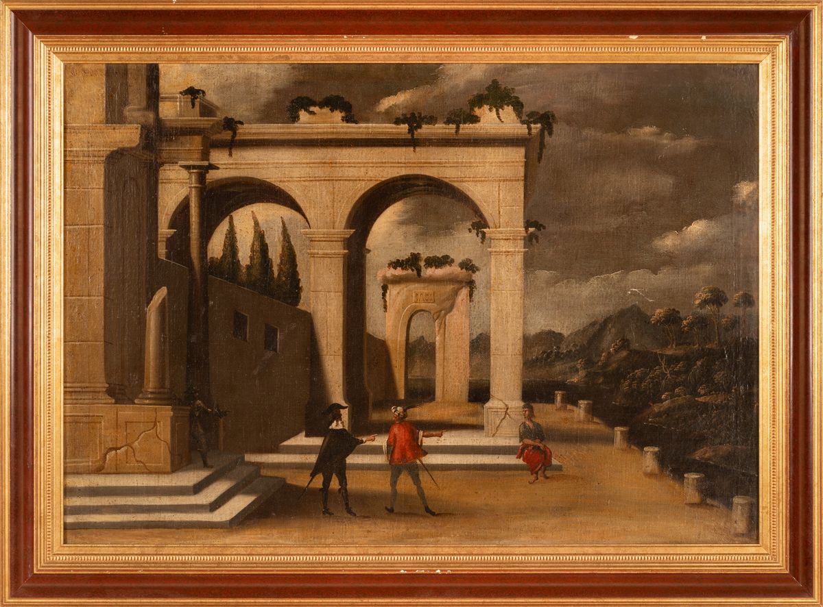 Personaggi ai piedi delle rovine di un antico tempio