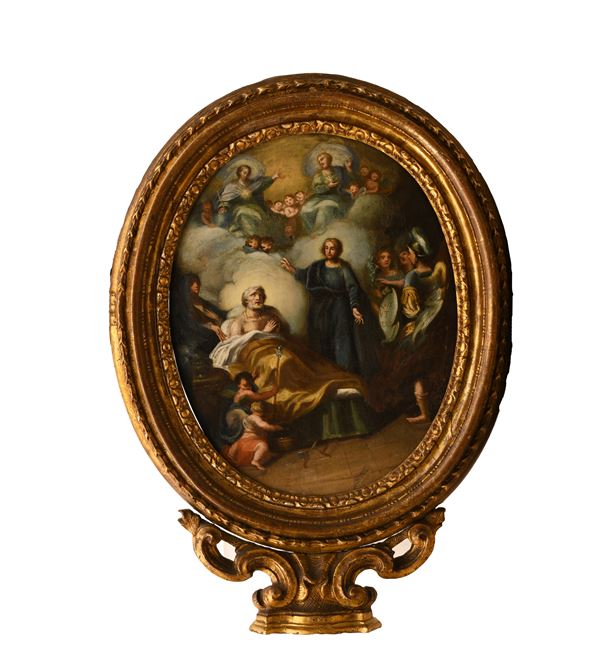 Scuola Napoletana XVIII secolo - La morte di San Giuseppe.