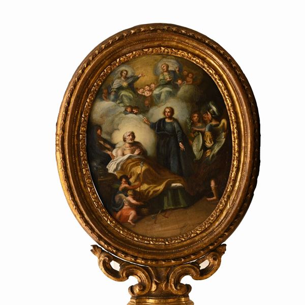 Scuola Napoletana XVIII secolo - La morte di San Giuseppe.