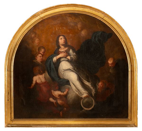 Pietro Novelli Il Morrealese - Madonna Immacolata su falce di luna contornata da cherubini