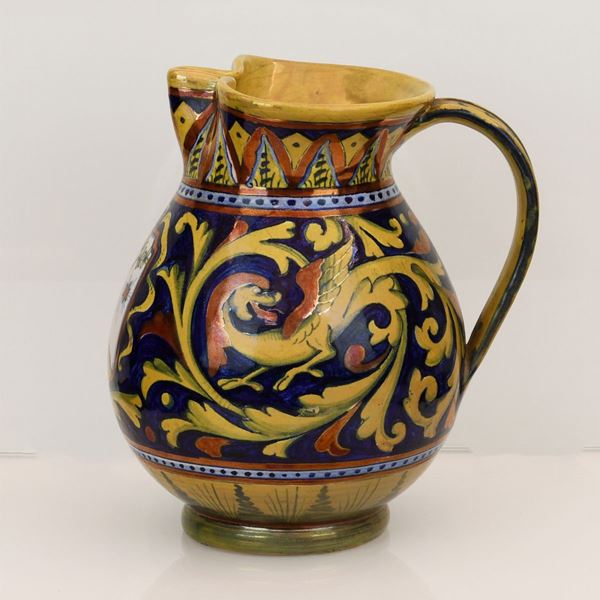 Brocca in ceramica dipinta a  lustro Gualdo Tadino siglata Paolo Rubboli