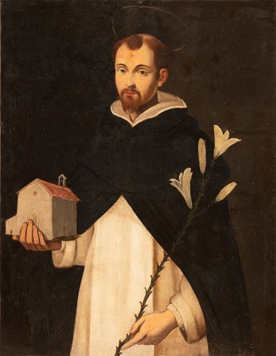 San Domenico di Guzman Stante a Sorreggere il Modello Miniaturistico della Chiesa di San Domenico...