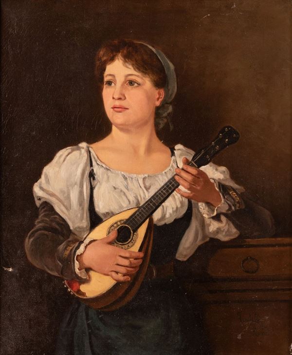 Aurelio Tiratelli - Portrait of lady with mandolin 