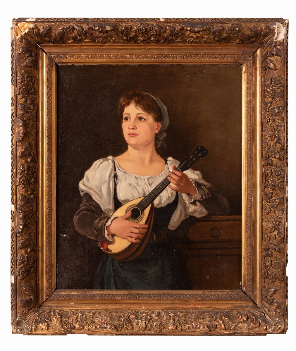Aurelio Tiratelli - Ritratto di Donna con Mandolino