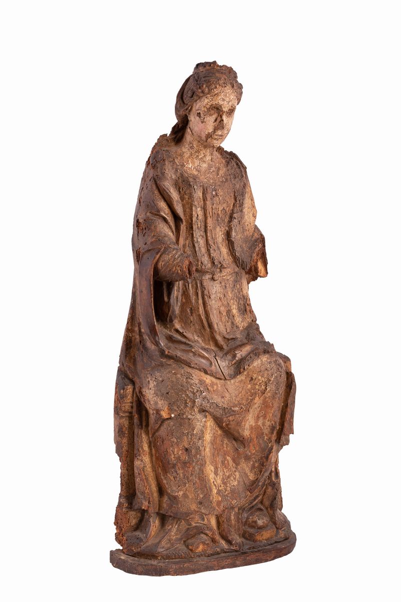 Scultore del Centro Europa del XV Secolo - Scultura Raffigurante Madonna Seduta in Trono
