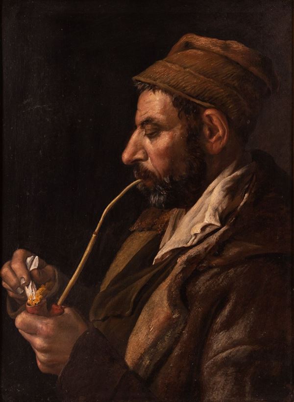 Scuola italiana del XIX secolo - Portrait of a man with a pipe