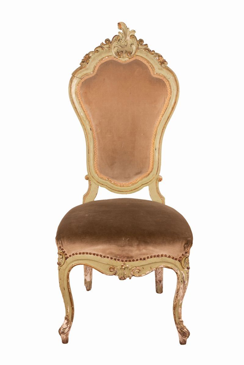 6 Sedie intagliate e laccate