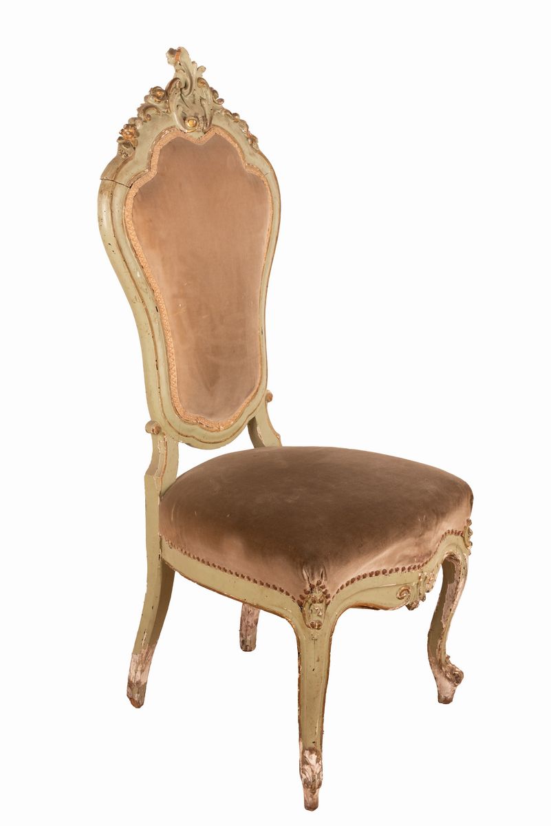 6 Sedie intagliate e laccate