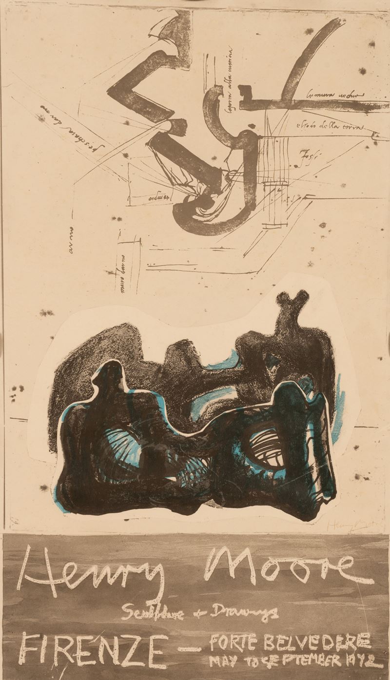 Manifesto della mostra Henry Moore Sculpture + Drawings, Firenze - Forte Belvedere 1972