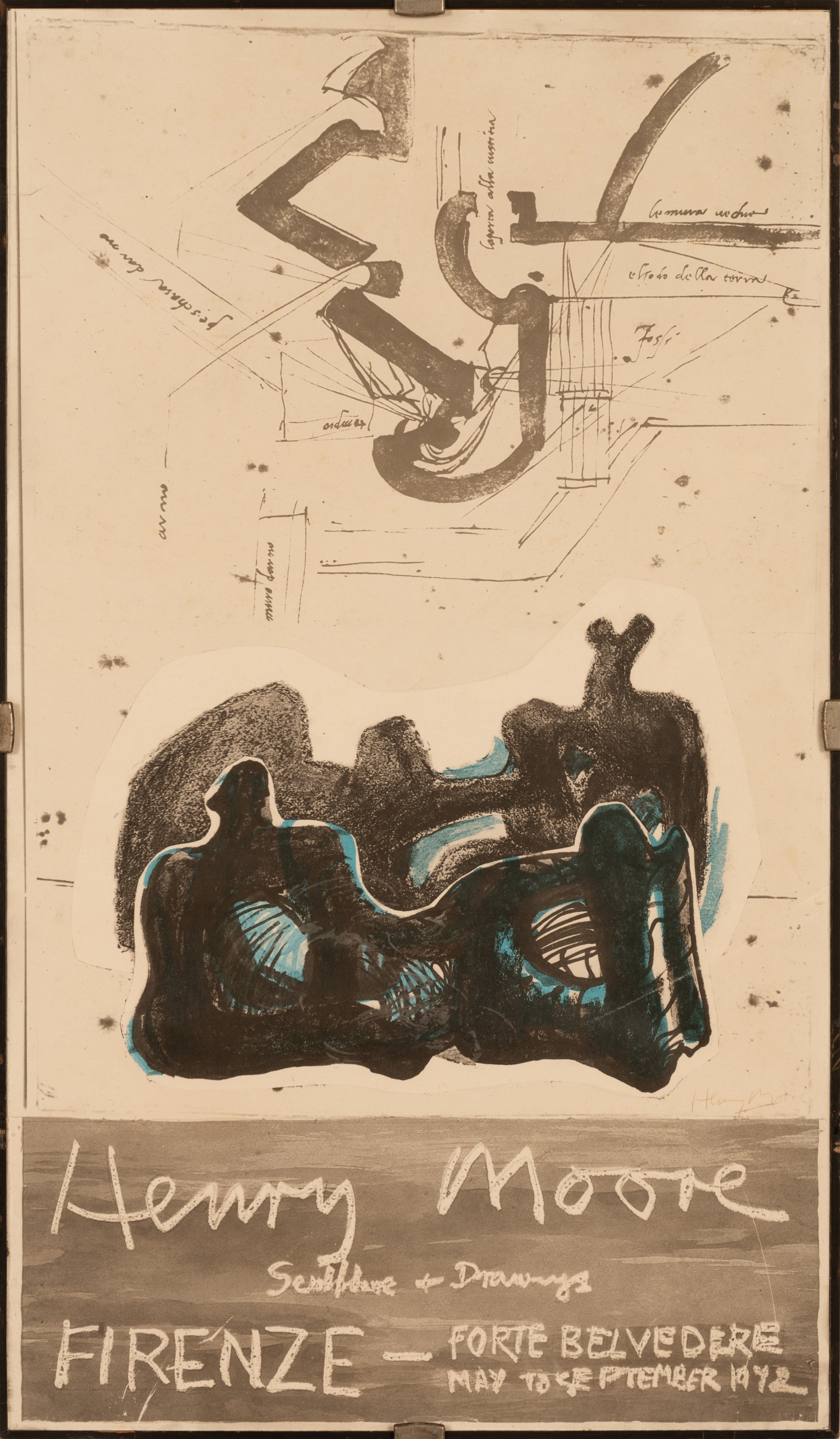 Manifesto della mostra Henry Moore Sculpture + Drawings, Firenze - Forte Belvedere 1972
